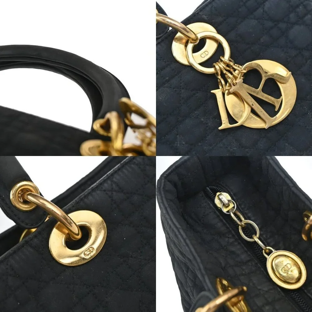 CHRISTIAN DIOR Lady Cannage Tote Hand Bag Nylon Leather Black GHW Italy 84EF789 - Picture 9 of 16